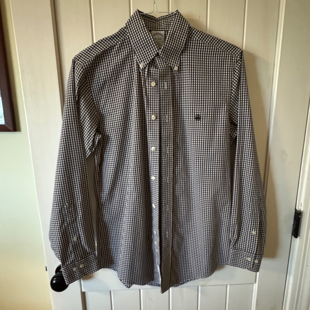 Brooks Brothers Long Sleeve Slim Fit Button-Down Dress Shirt, Small, Black/white